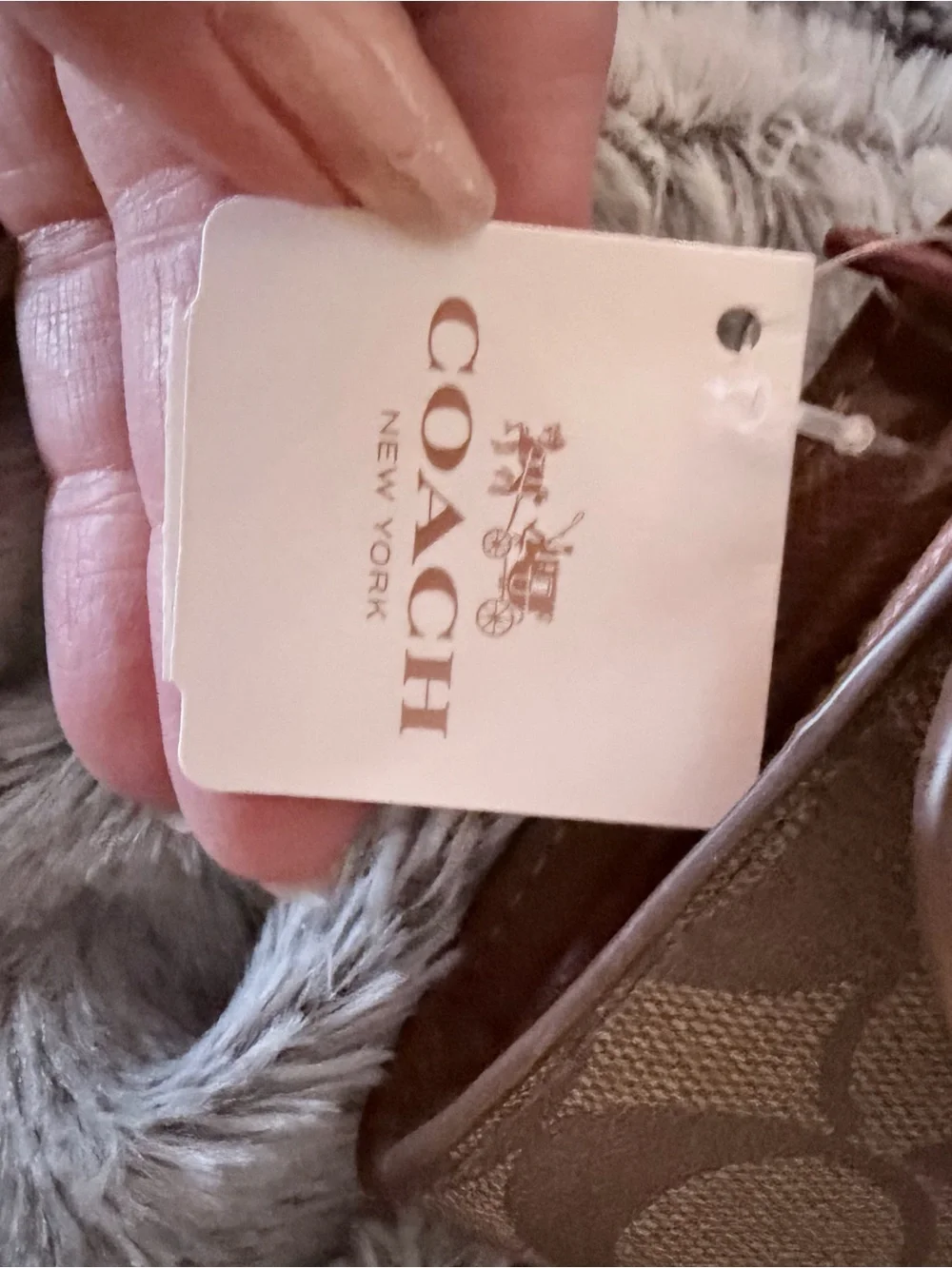 Coach Brown Signature Canvas Card & Key Holder with Gold Plaque